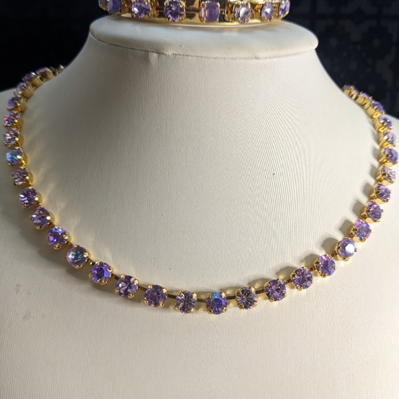 Purple Lavender Amethyst Swarovski Crystals in 14K Gold Plated Bracelet Cuff - Picture 5 of 5